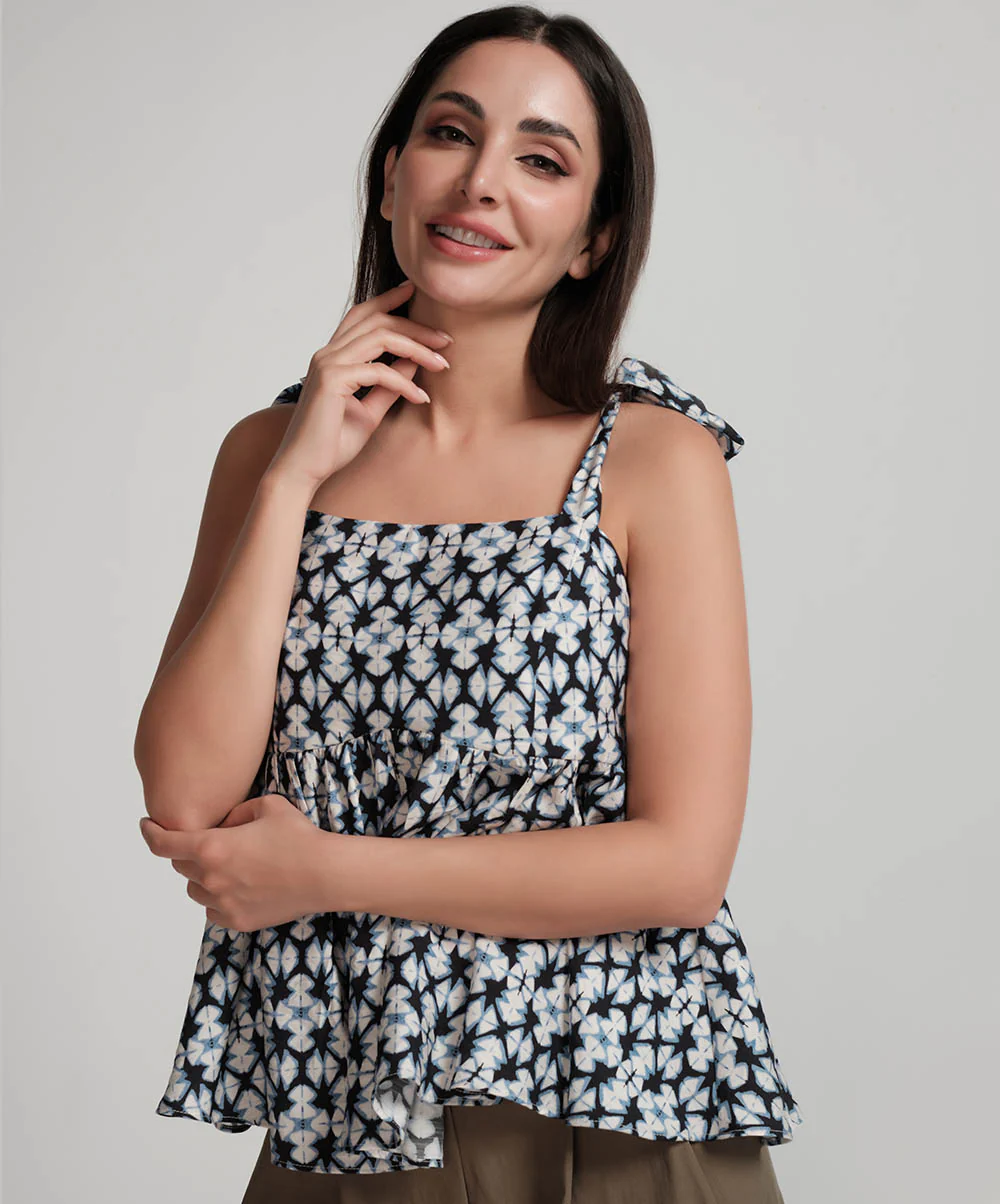 Sleeve Tie Up Printed Top - Image 2