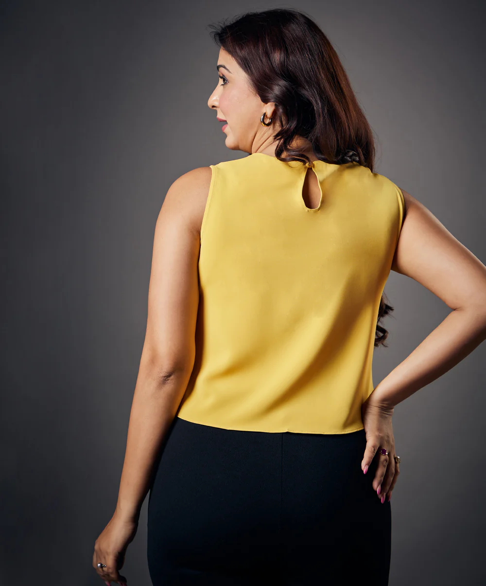 Sleeveless Chiffon Flared Yellow Top - Image 2