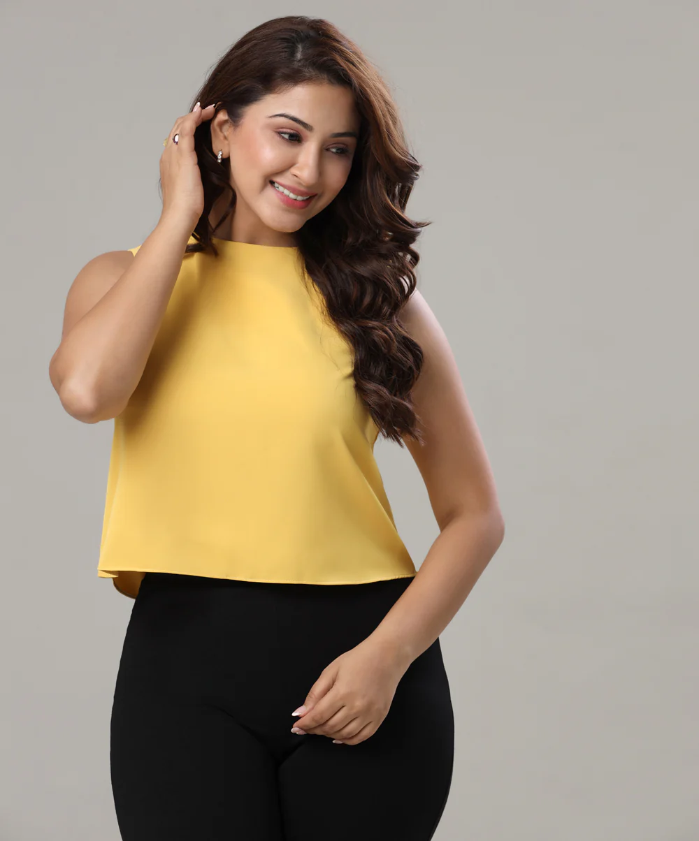 Sleeveless Chiffon Flared Yellow Top - Image 3