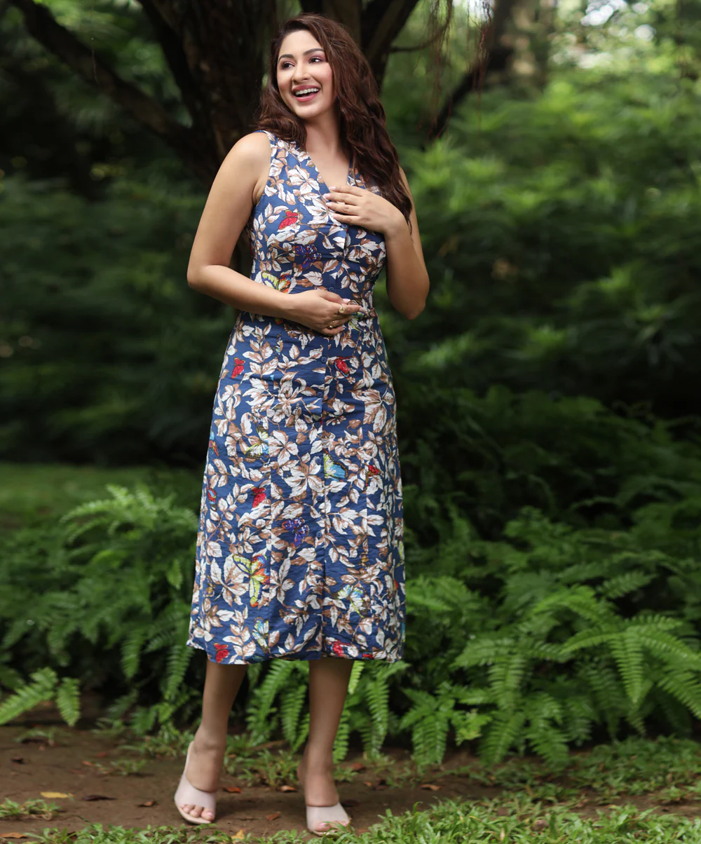 Sleeveless Floral Printed Midi Dress