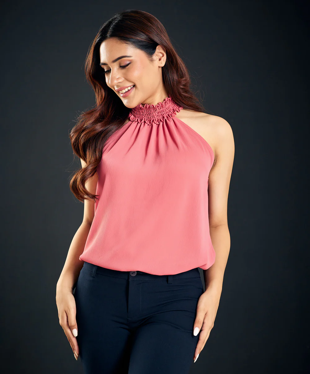 Sleeveless Halter Neck Pink Top - Image 5