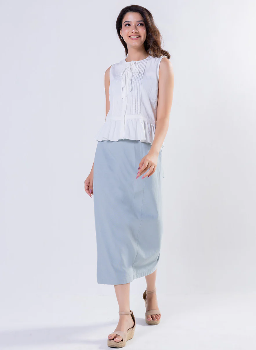 Sleeveless Pintuck Peplum Top Off White - Image 4