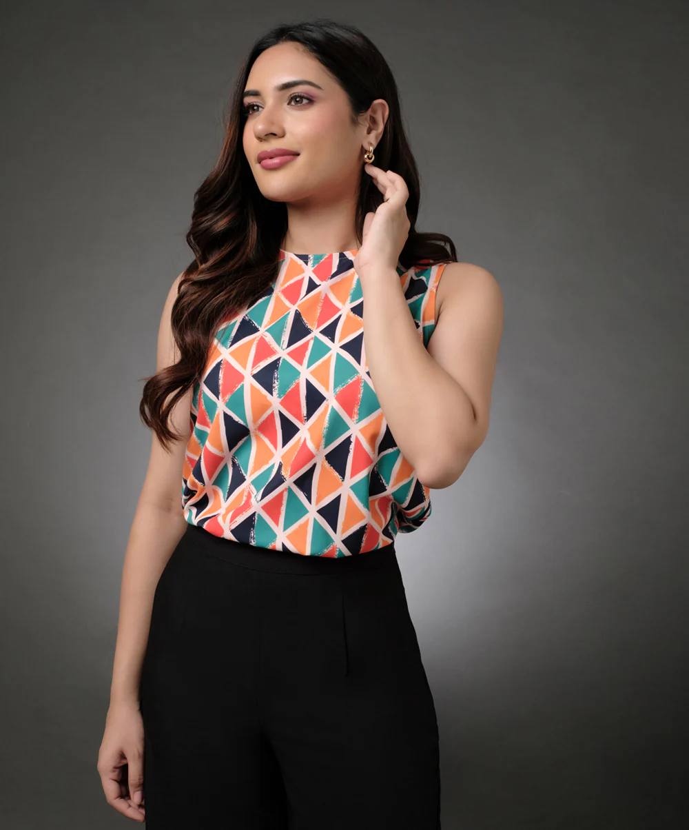 Sleeveless Printed Chiffon Top - Image 2
