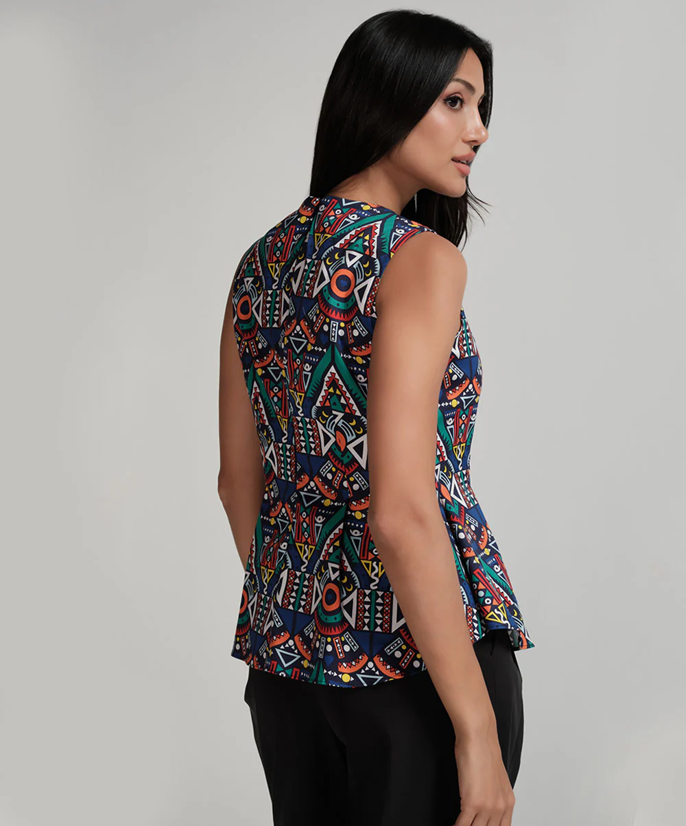 Sleeveless Printed Peplum Top - Image 3