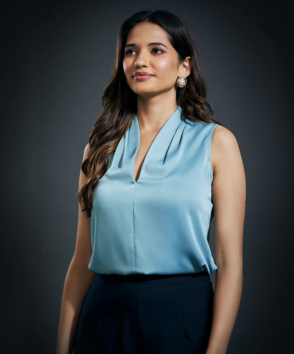 Sleeveless Satin Vneck Top - Image 2
