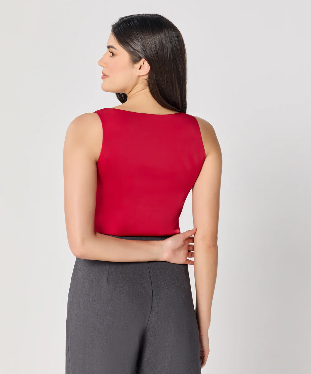 Sleeveless Vneck Satin Top-Dark Pink - Image 7