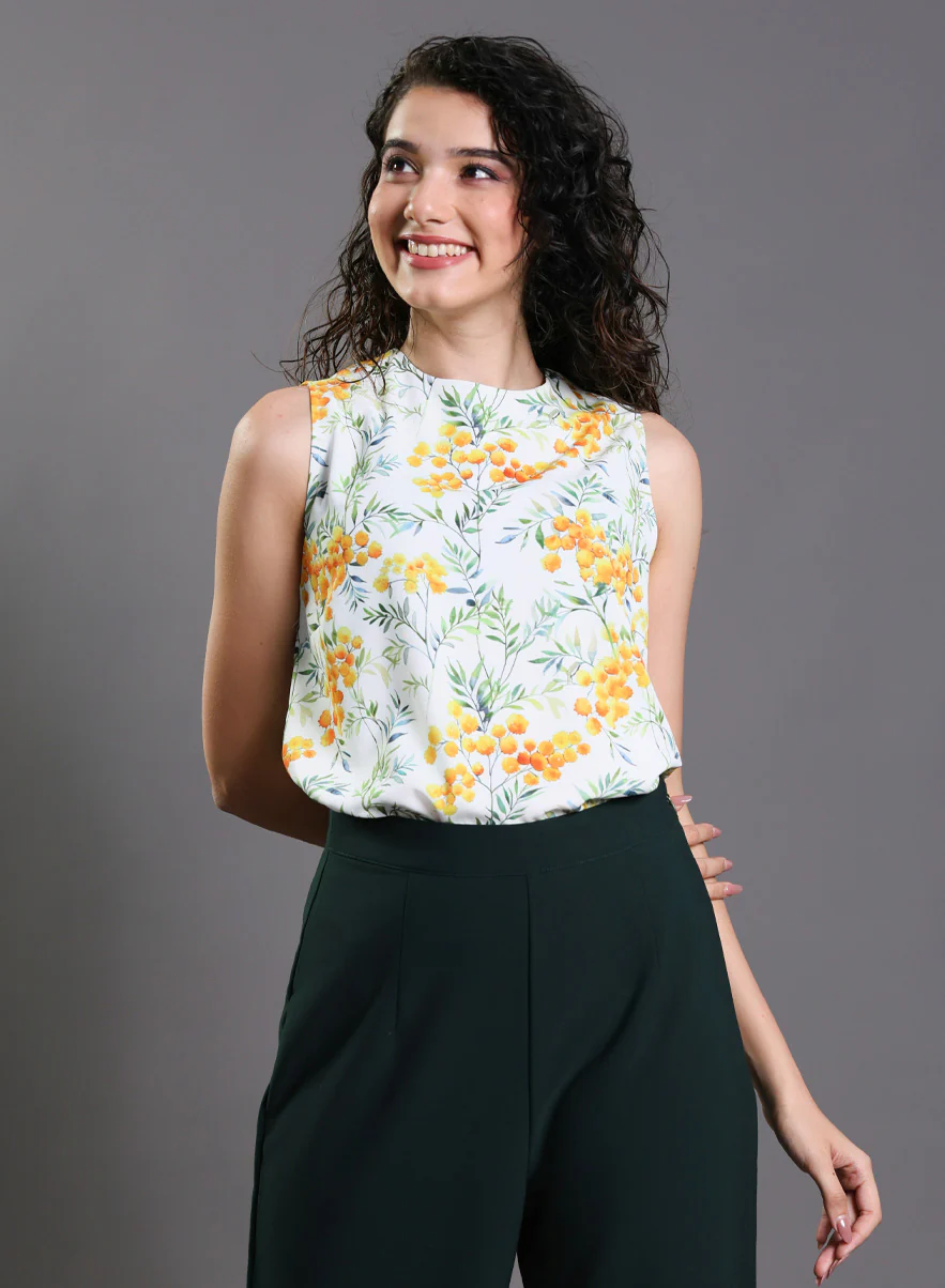 Sleeveless Yellow Floral Printed Top - Image 3