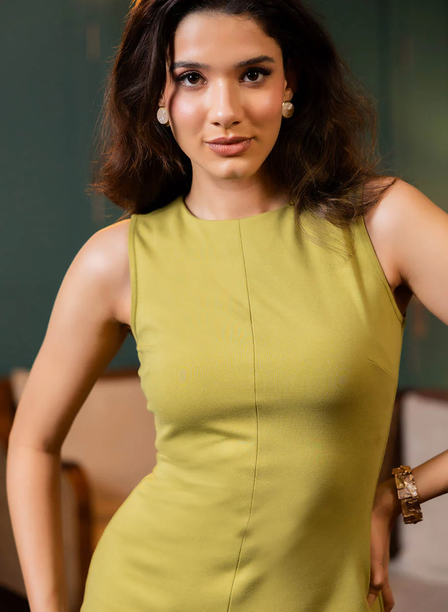 Sleevelss Ponte Green Dress - Image 3