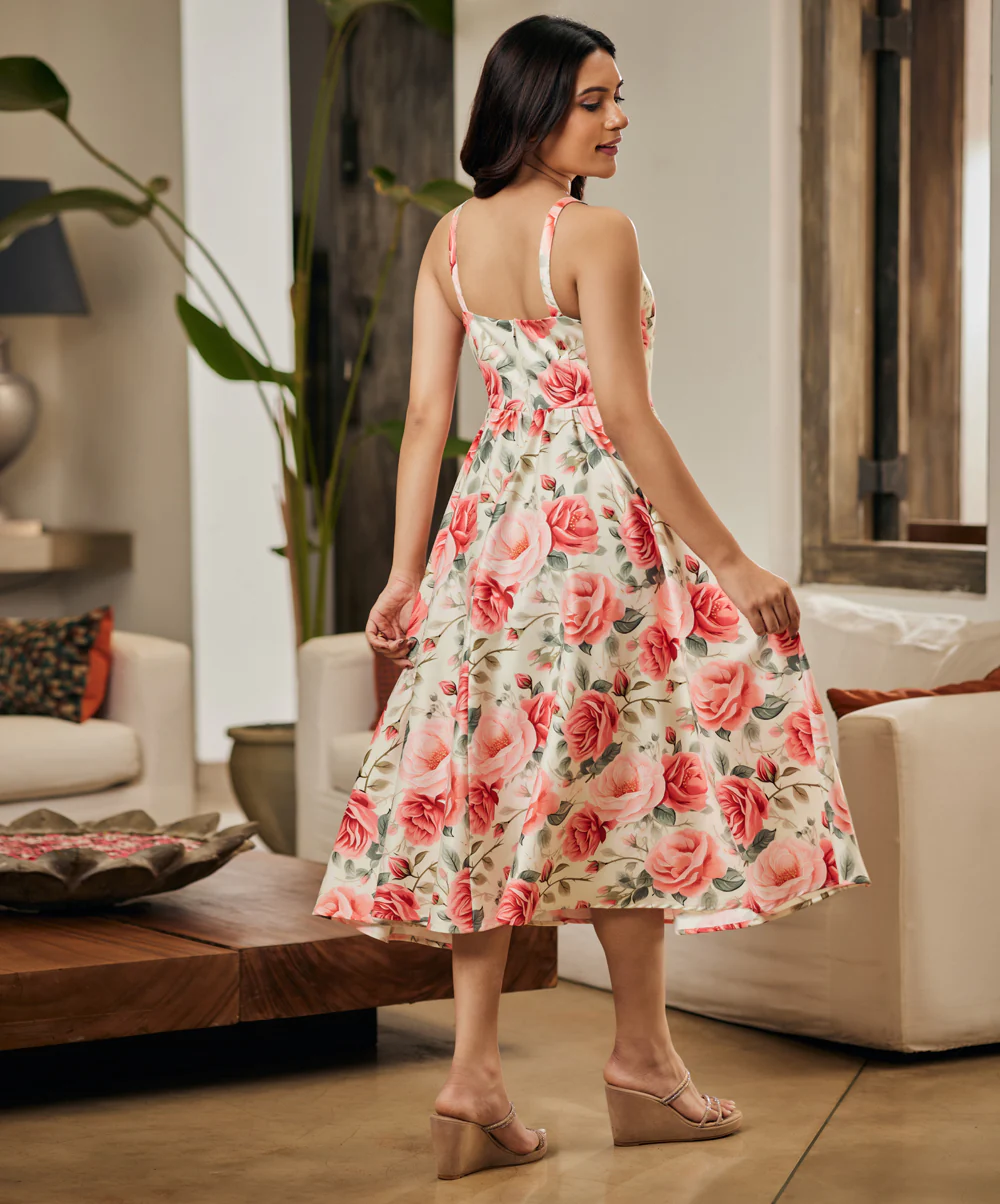 Slight Vneck Pleated Printed Dress - Image 4