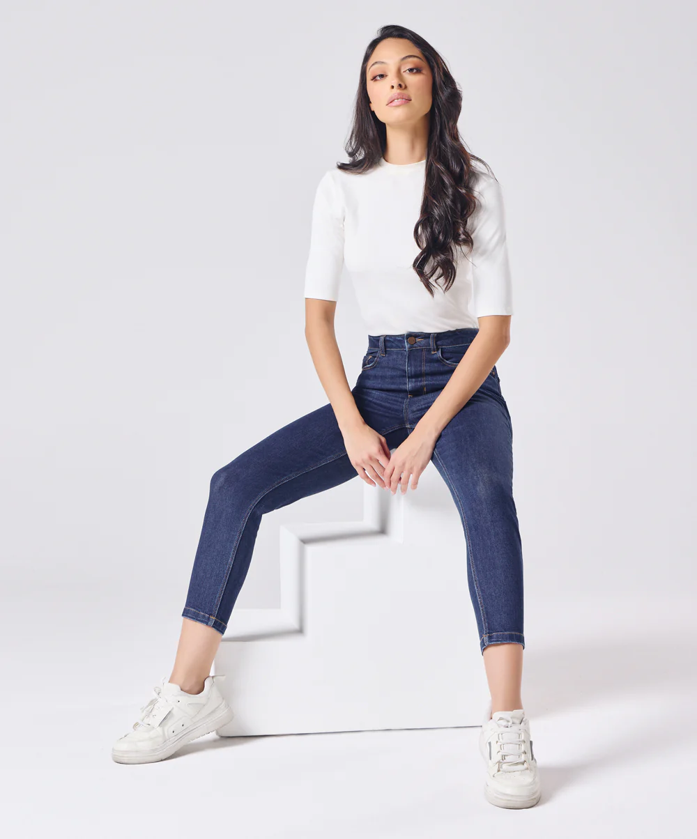 Slim Fit Crop Length Indigo Jean