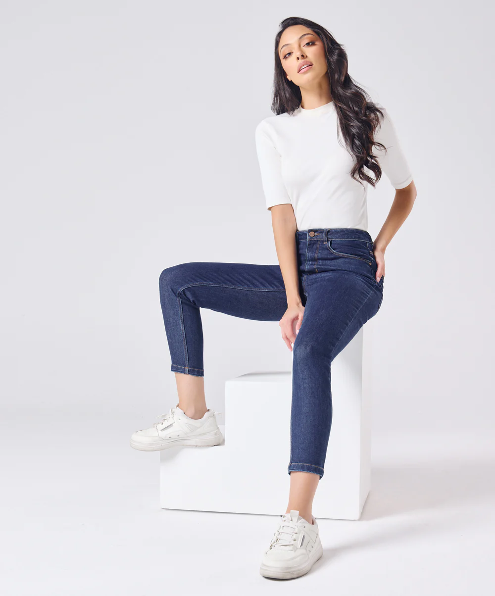 Slim Fit Crop Length Indigo Jean - Image 4