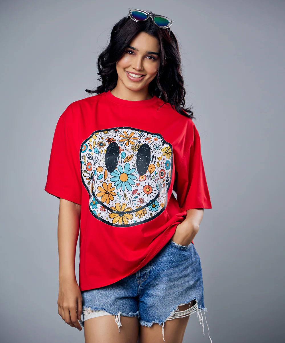 Smiling Doodle Face Oversized Tshirt - Image 2