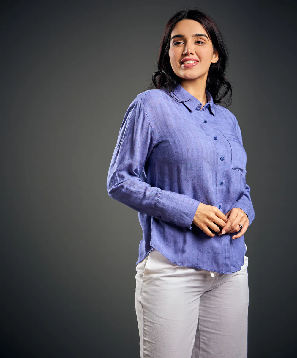 Solid Blue Long Sleeve Comfy Shirt - Image 2