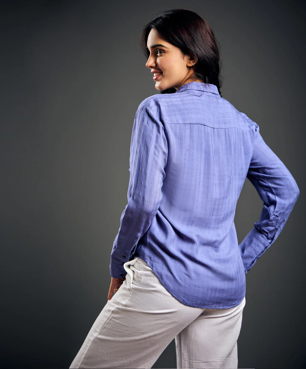 Solid Blue Long Sleeve Comfy Shirt - Image 3