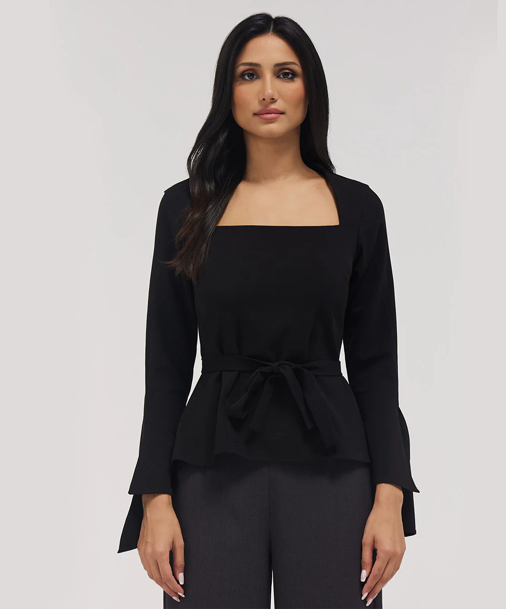 Split Sleeve Square Neck Top- Blue