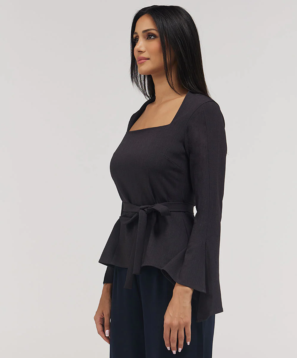 Split Sleeve Square Neck Top -Grey - Image 3