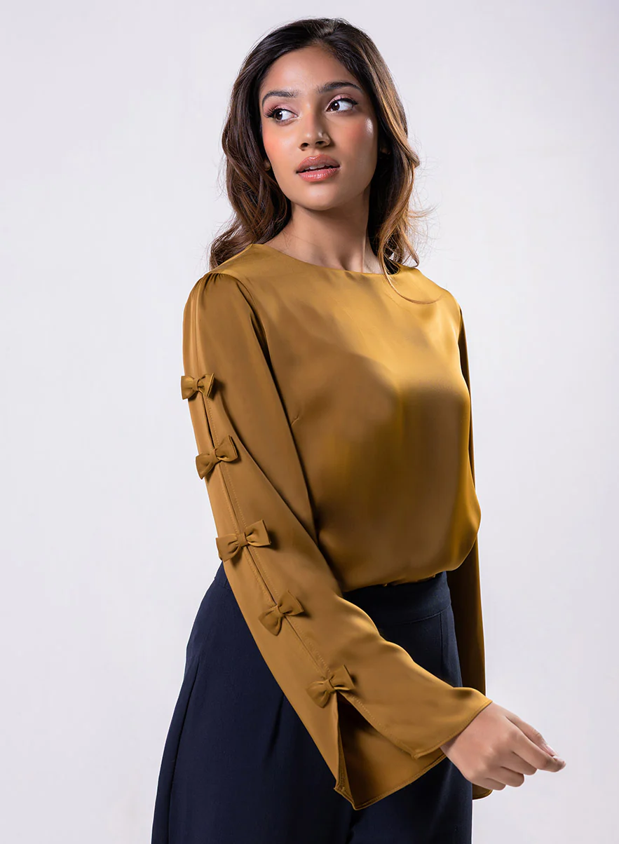 Split Sleeve With Bow Chiffon Top