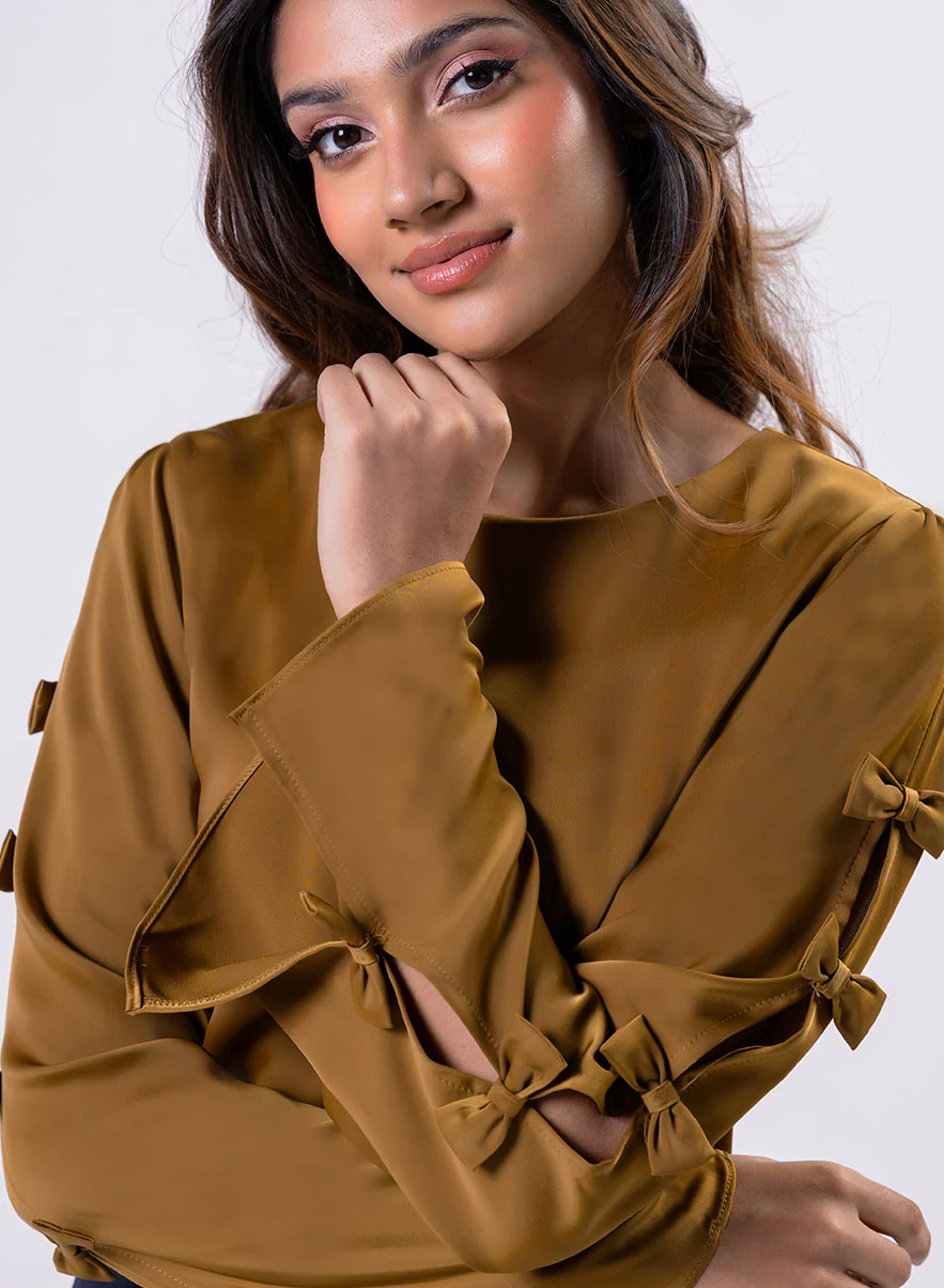 Split Sleeve With Bow Chiffon Top - Image 2