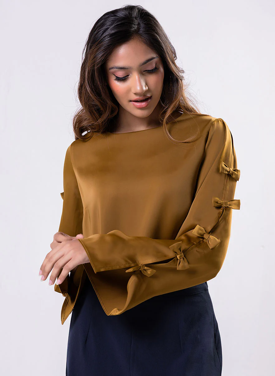 Split Sleeve With Bow Chiffon Top - Image 3