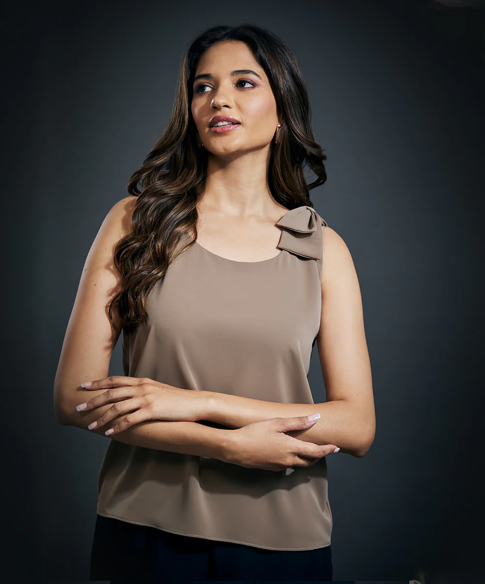 Strap Bow Sleeveless Top-Grey - Image 4