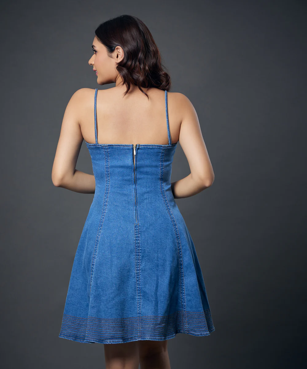Strappy Princess Line Paneled Denim Dress - Image 6