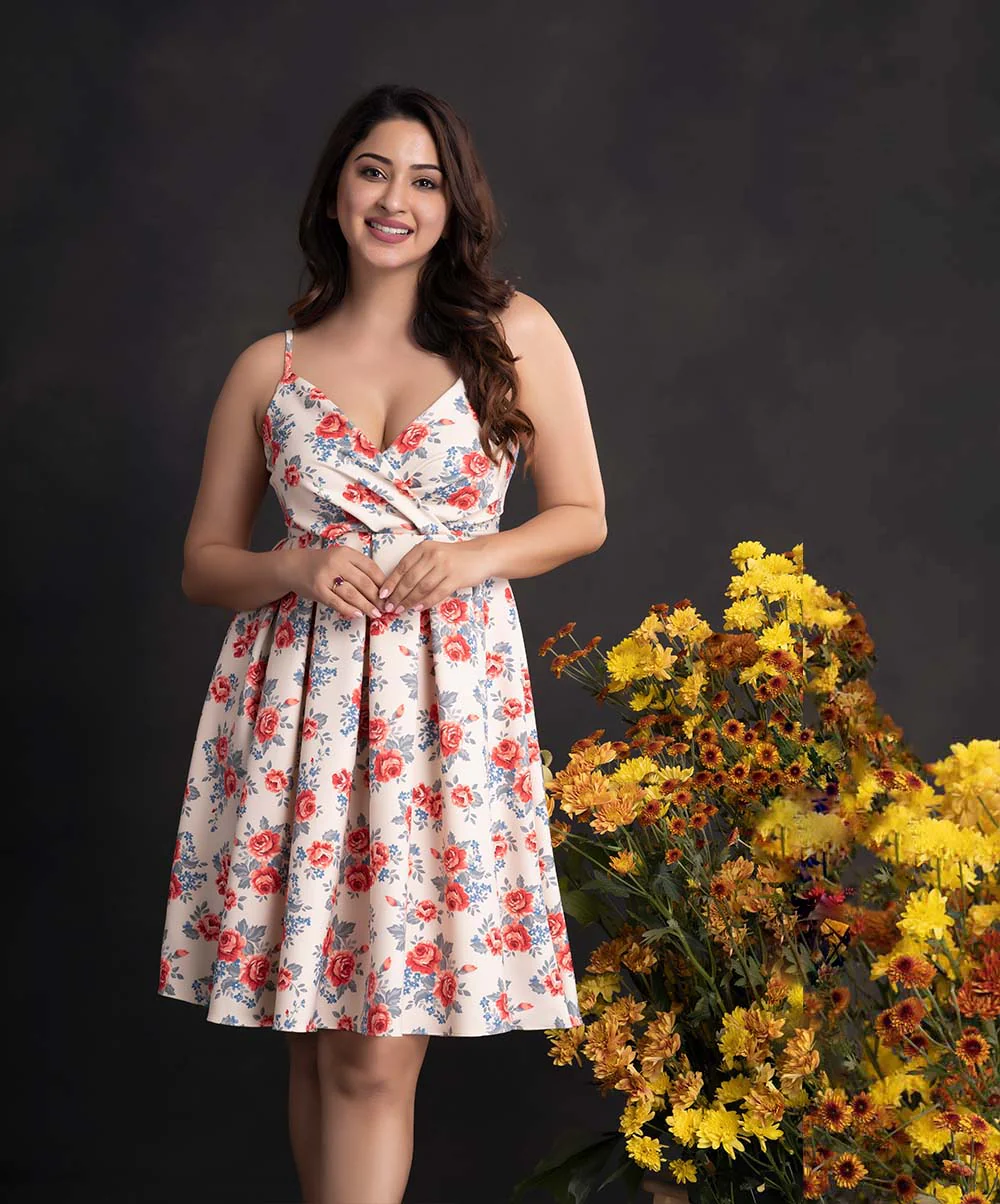 Straps V Neck Printed Floral Dress