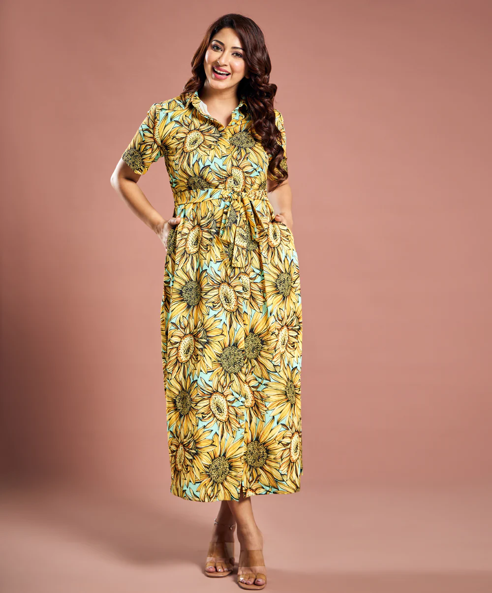 Sunflower Printed Chiffon Shirt Dress - Image 2
