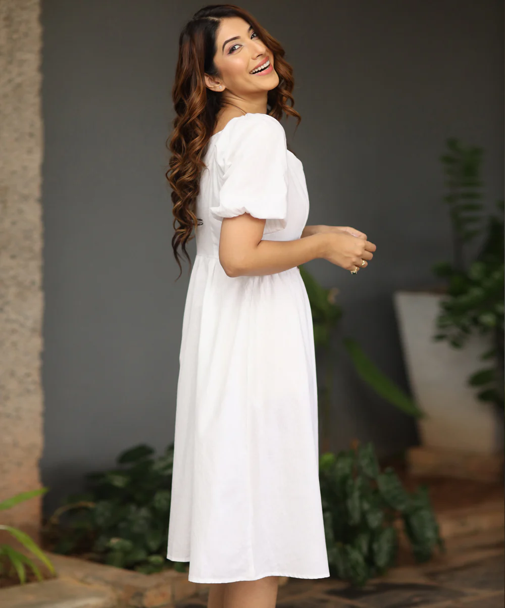 Sweet Heart Front Buttoned Linen Dress - Image 2