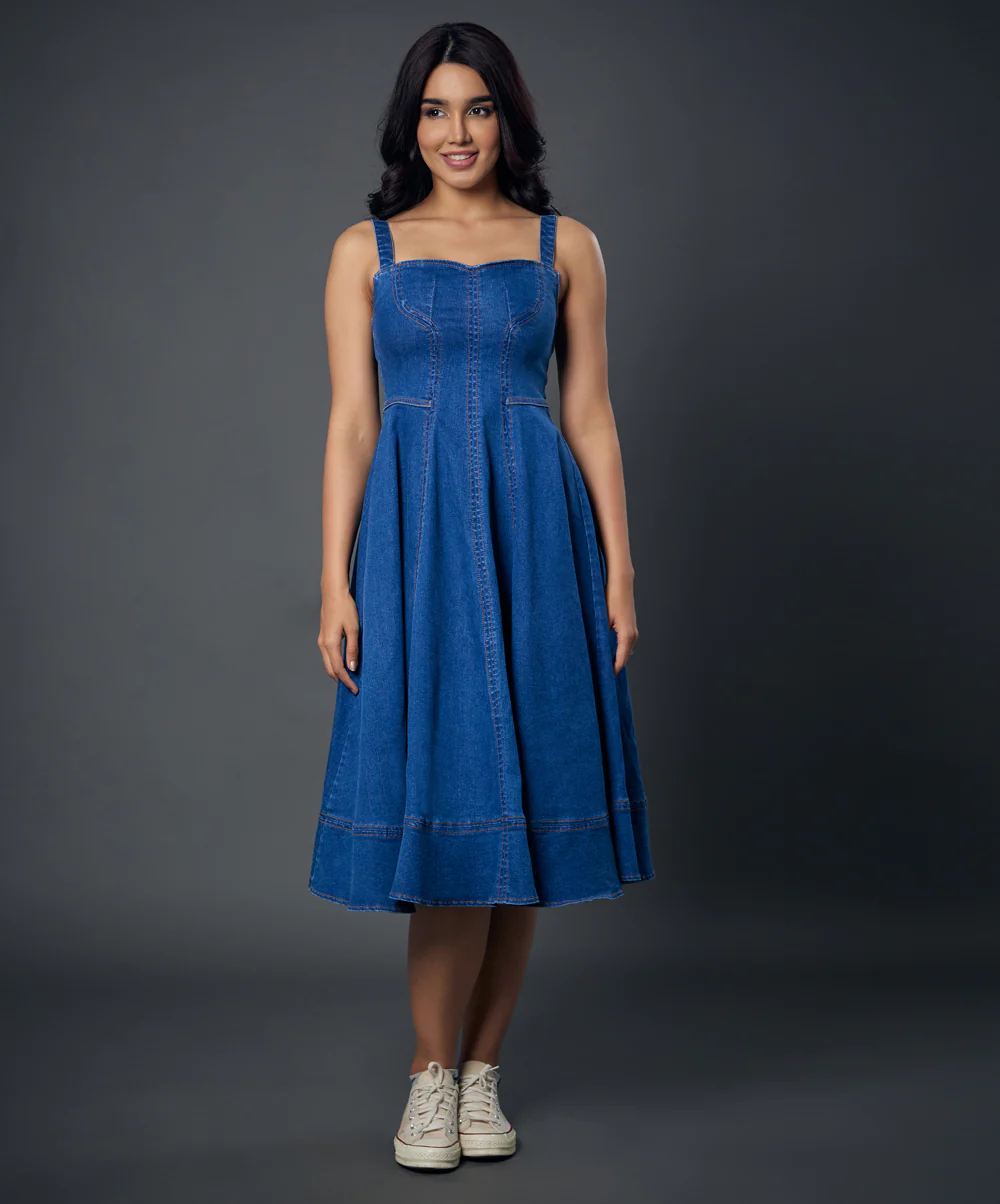 Sweetheart Wide Strap Denim Dress - Image 3