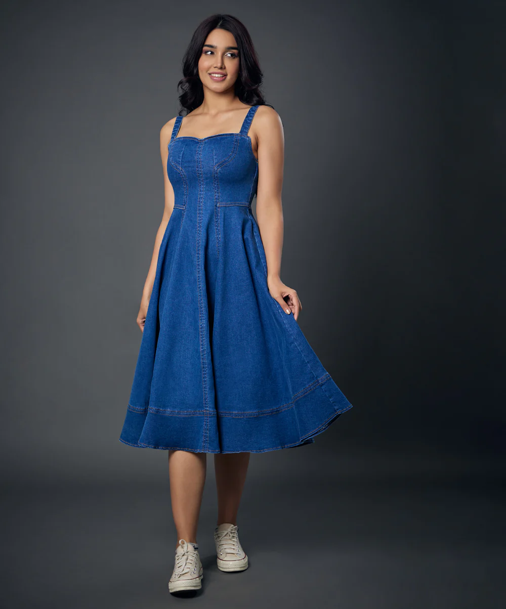 Sweetheart Wide Strap Denim Dress - Image 4