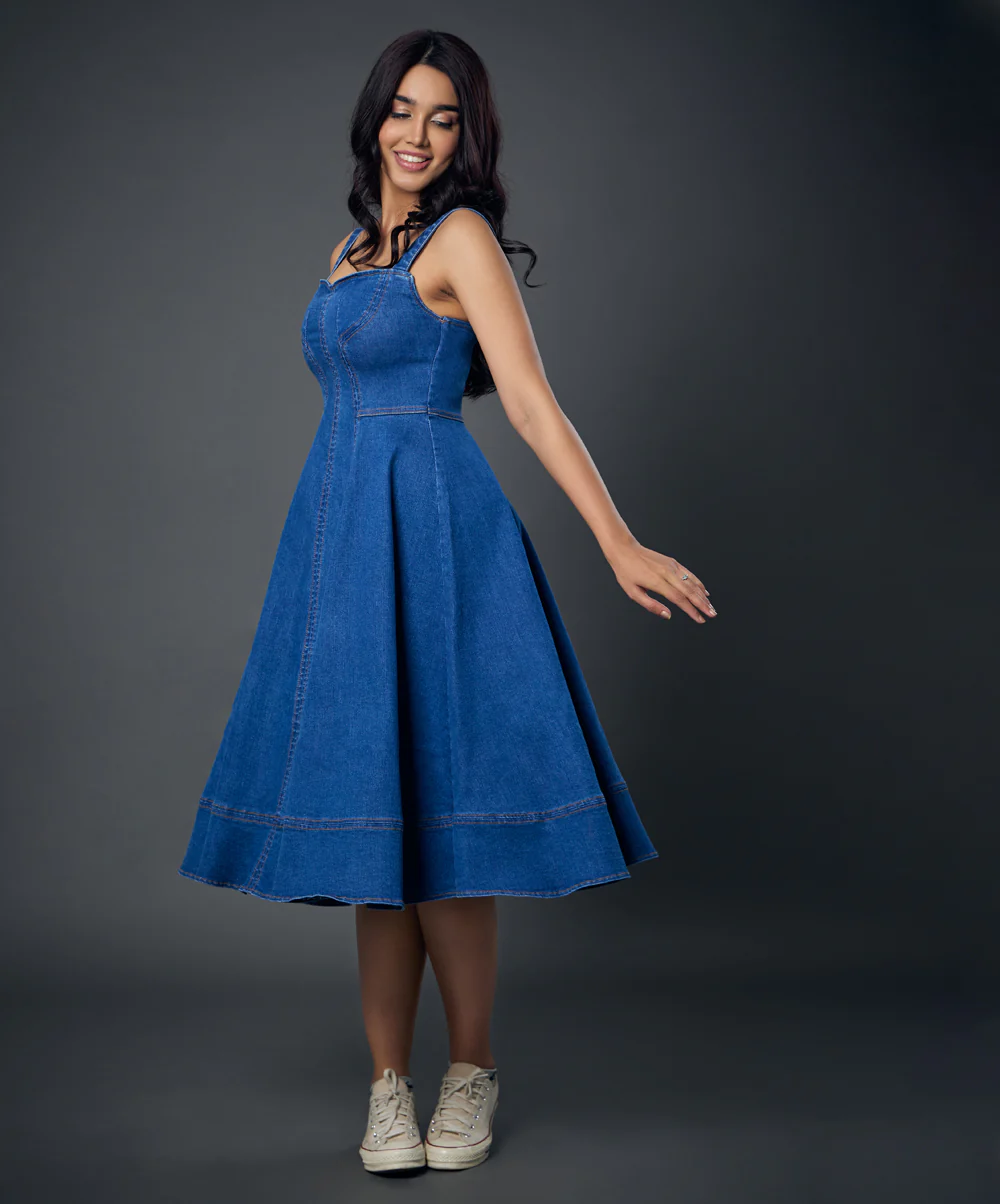 Sweetheart Wide Strap Denim Dress - Image 7