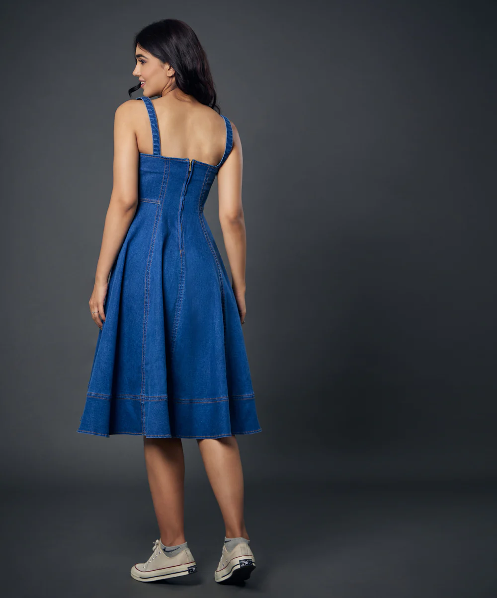 Sweetheart Wide Strap Denim Dress - Image 8