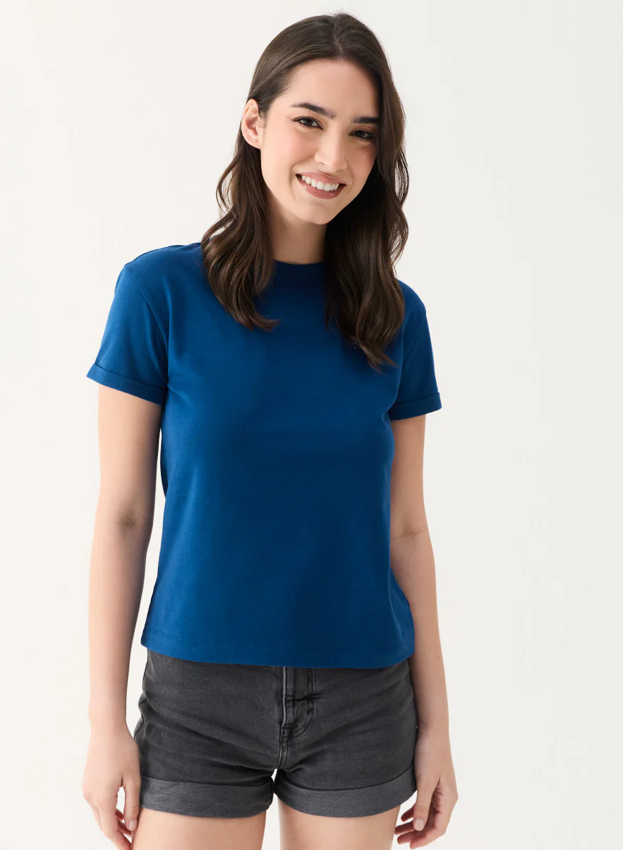Teal Blue Basic Crew Neck T-shirt - Image 3