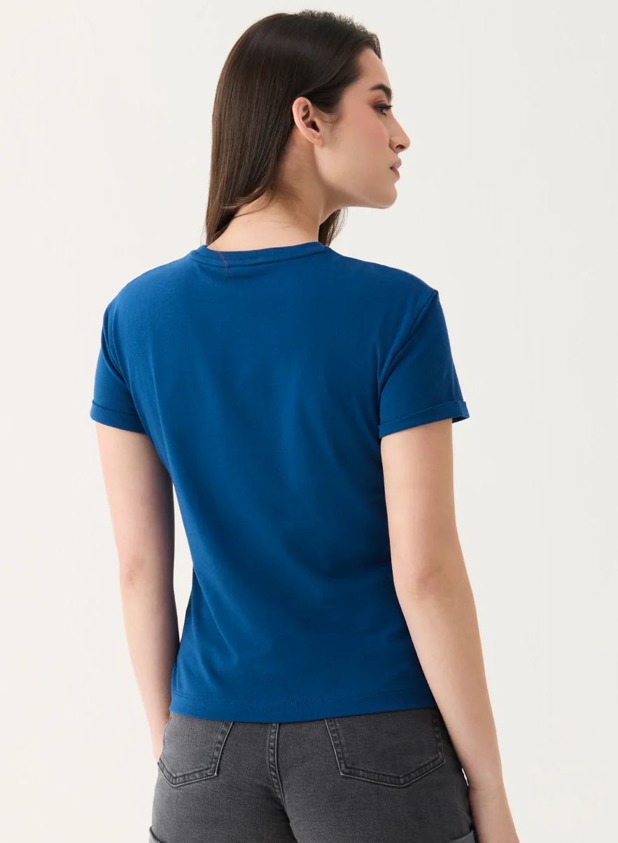 Teal Blue Basic Crew Neck T-shirt - Image 4