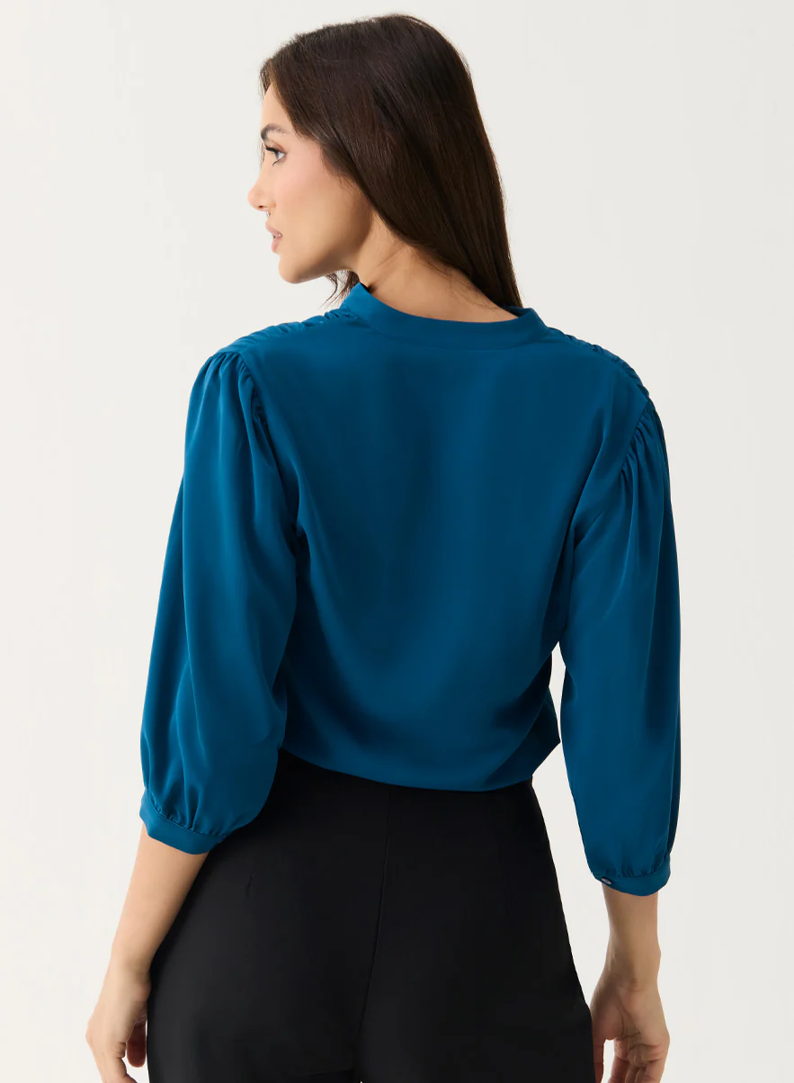 Teal-Blue Solid Chiffon Casual Top - Image 4