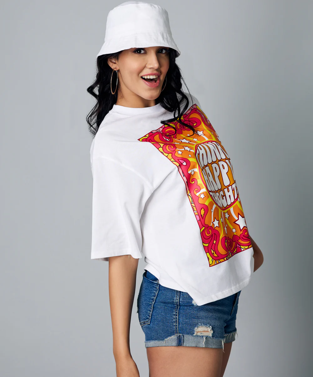 Think Happy Thoughts Oversize White Tshirt - Image 3