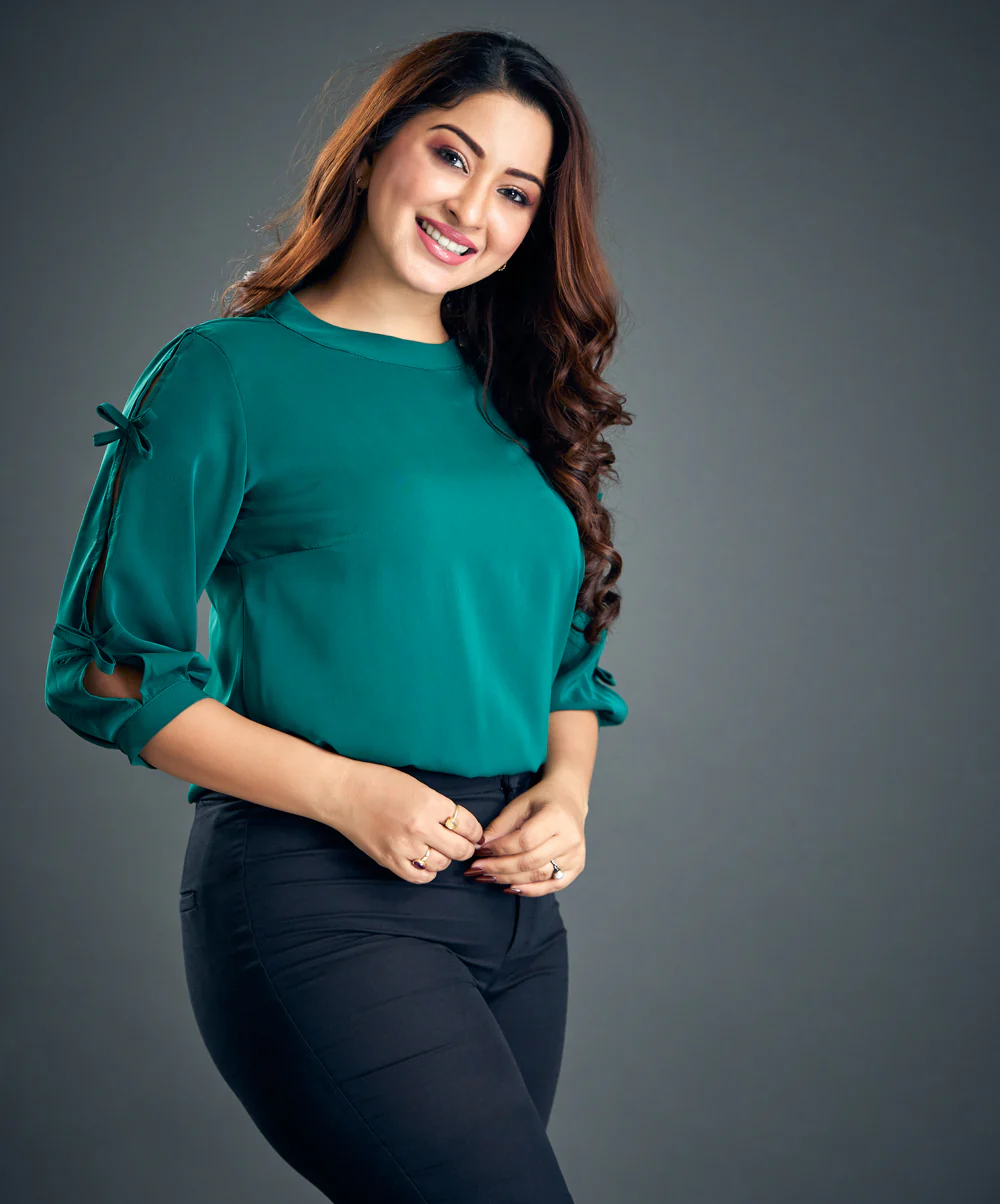 Tiny Bow Detailed Dark Green Top - Image 3