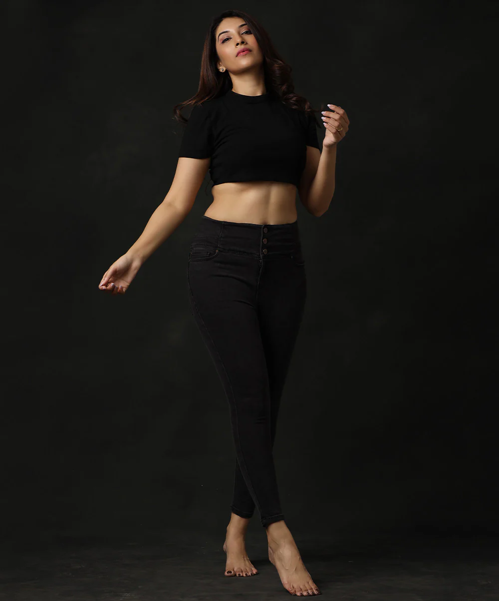 Triple Button High Waist Black Jean - Image 2