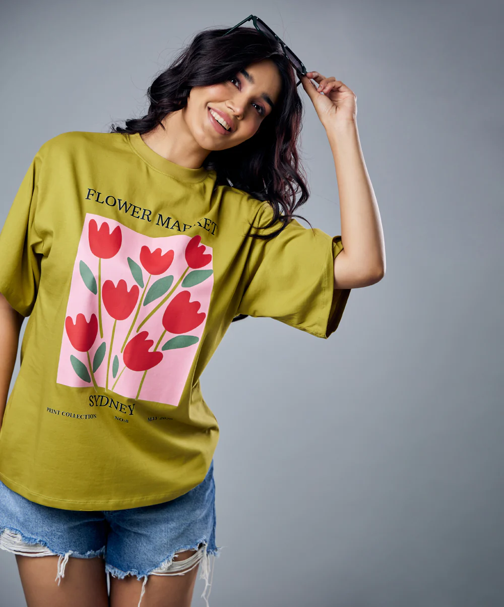 Tulip Flower Market Printed Oversized Tshirt - Image 2