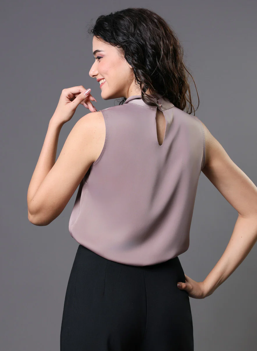 Twisted Neck Sleeveless Top - Plum Brown - Image 3