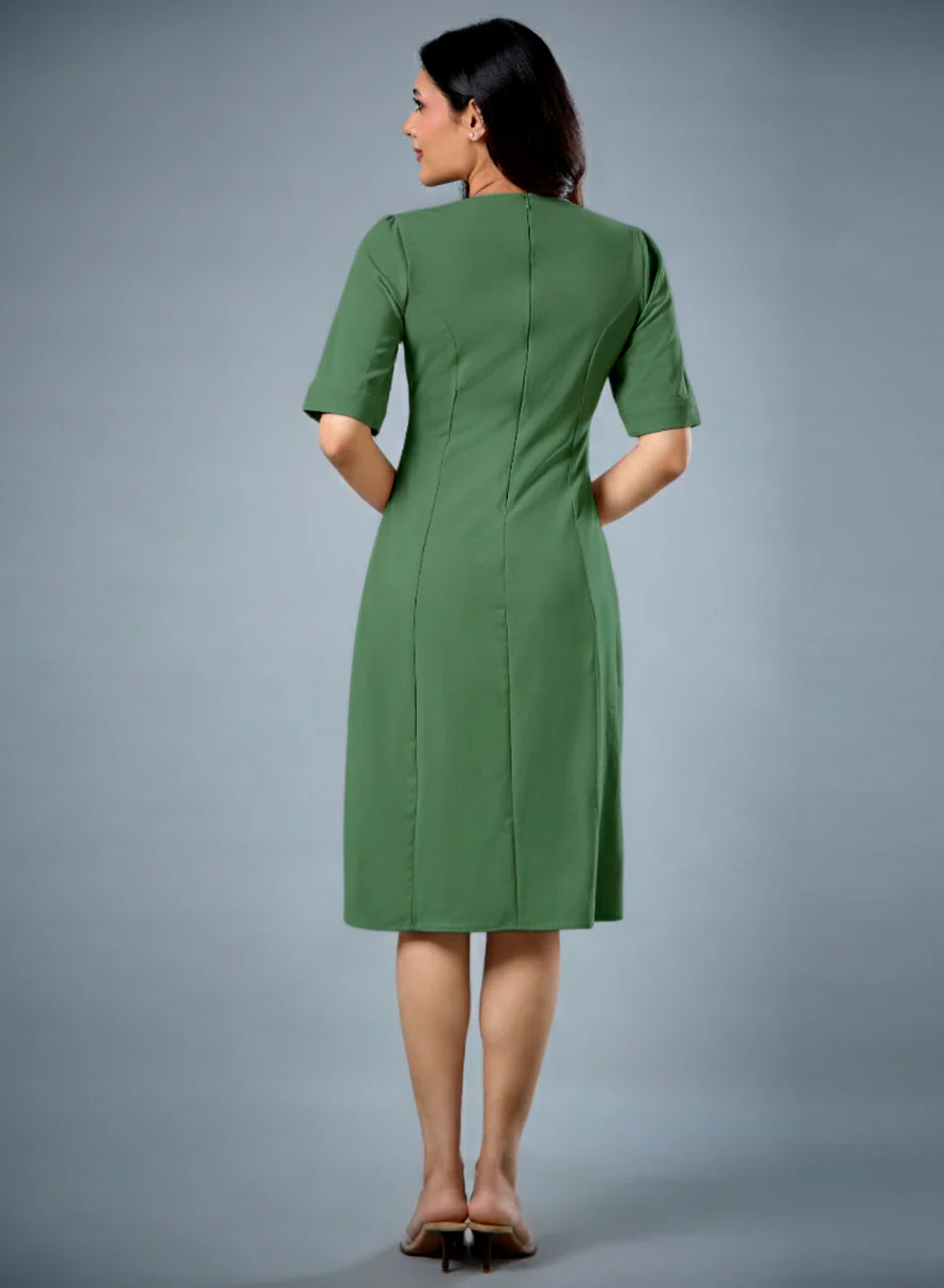 Two Flapped Shift Dark Green Dress - Image 2