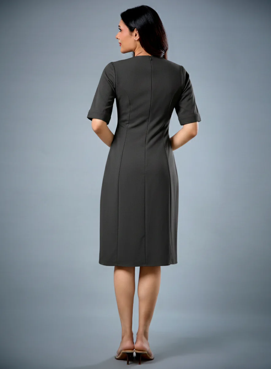 Two Flapped Shift Grey Dress - Image 3