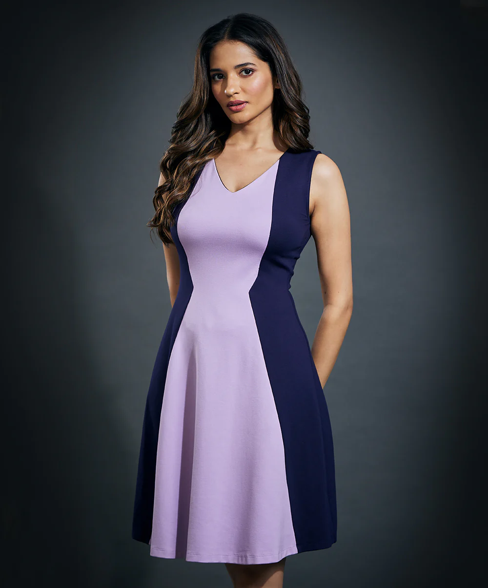 Two Tone Aline Ponte Dress- Lavender & Blue - Image 2