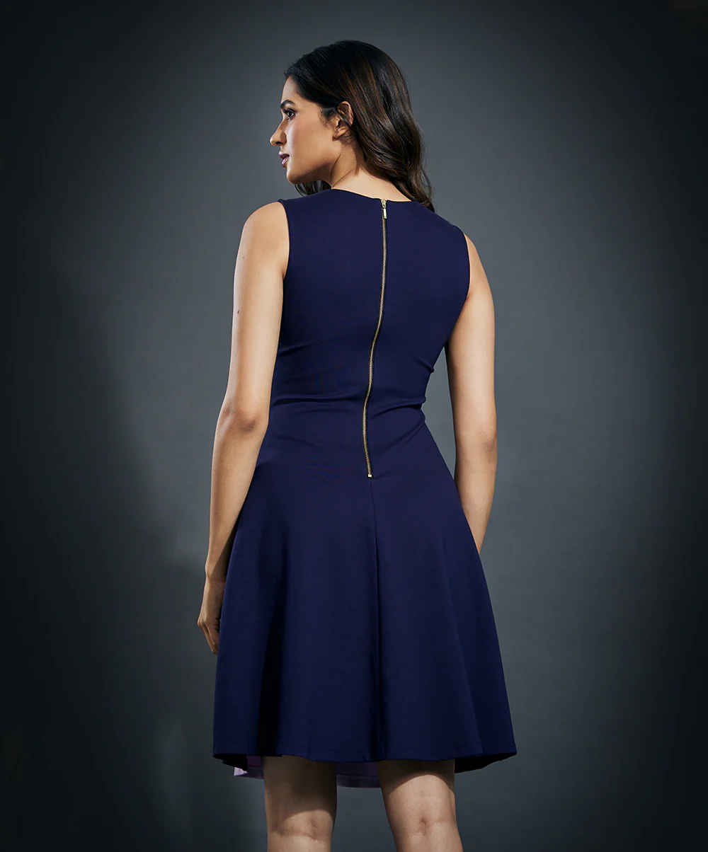Two Tone Aline Ponte Dress- Lavender & Blue - Image 3