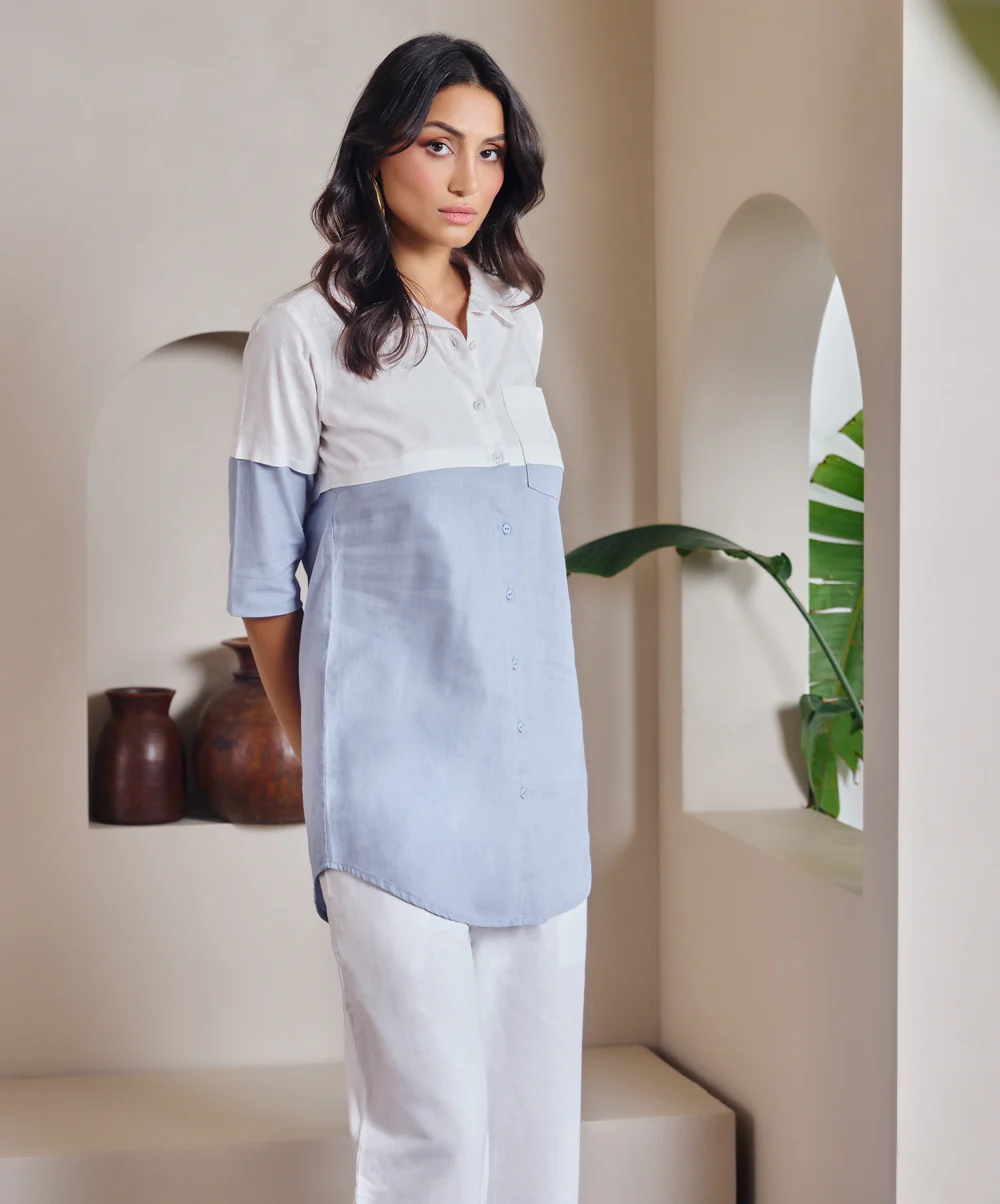 Two Tone Linen Oversized Shirt - Image 3