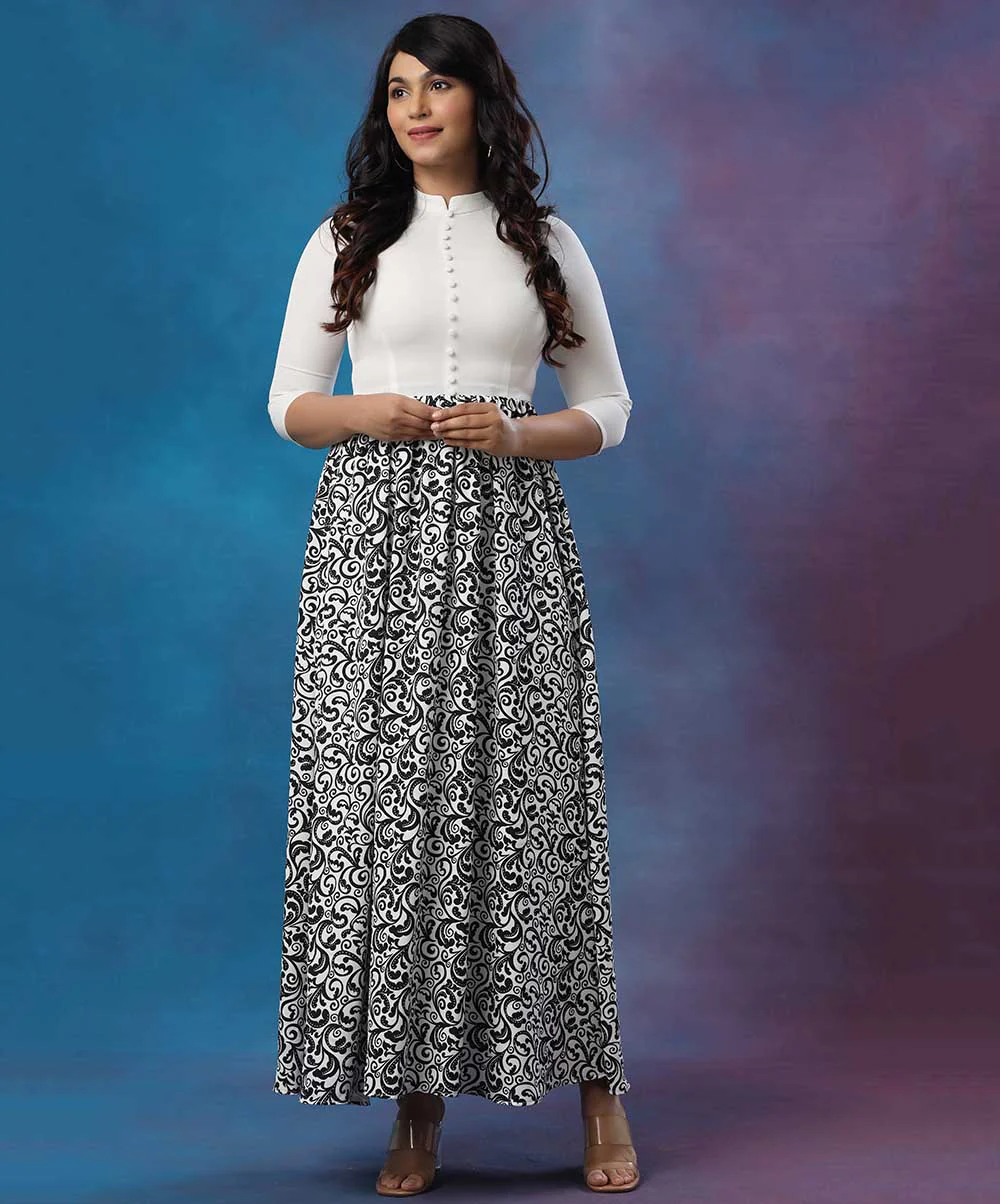 Two Tone Printed Buttoned Maxi Dress - Image 2