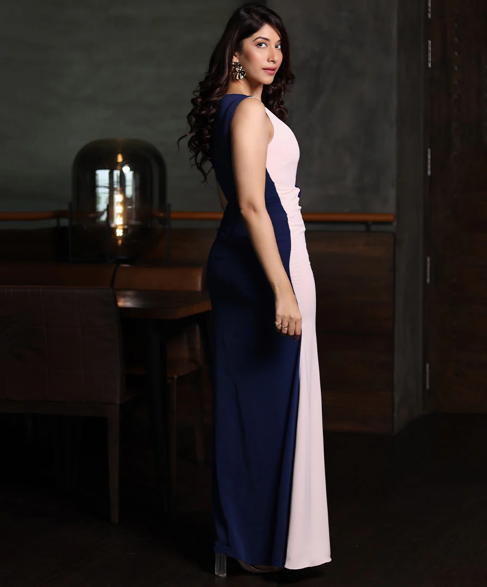 Two Tone Slight Vneck Bodycon Maxi - Image 3