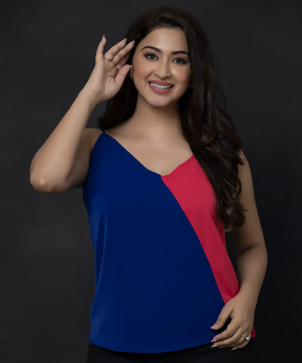 Two Tone Strappy Chiffon Top - Image 2