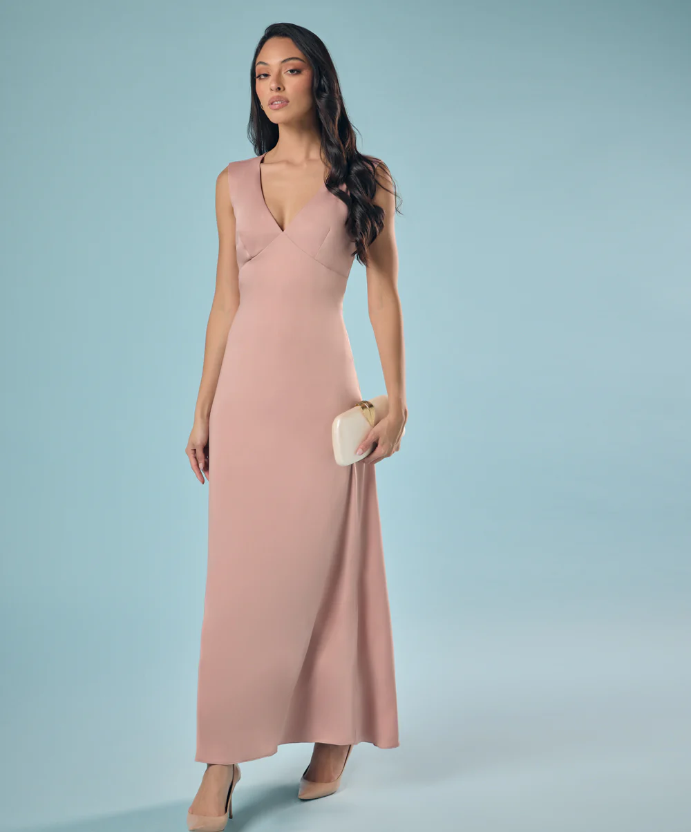 Vneck Body Hugging Satin Dress - Image 2