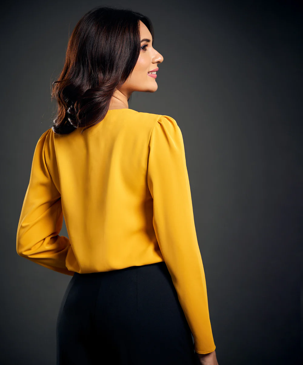 Vneck Detailed Chiffon Yellow Top - Image 2